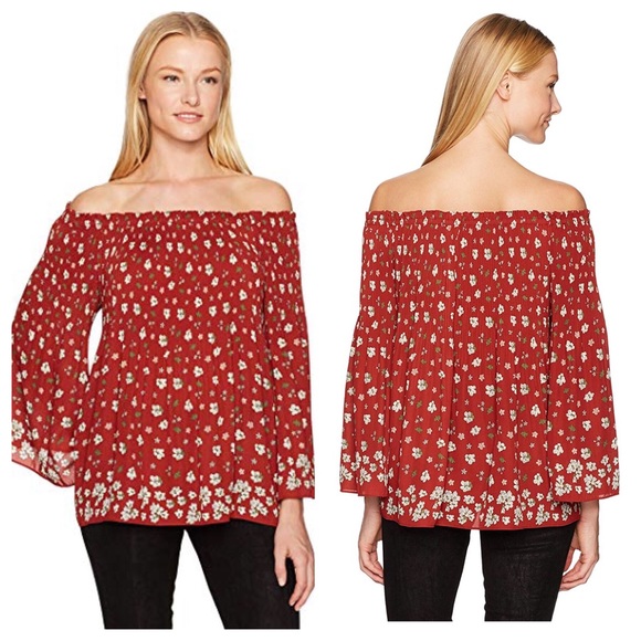 Max Studio Tops - NWT Max Studio Off Shoulder Ruffle Brick Red Top
